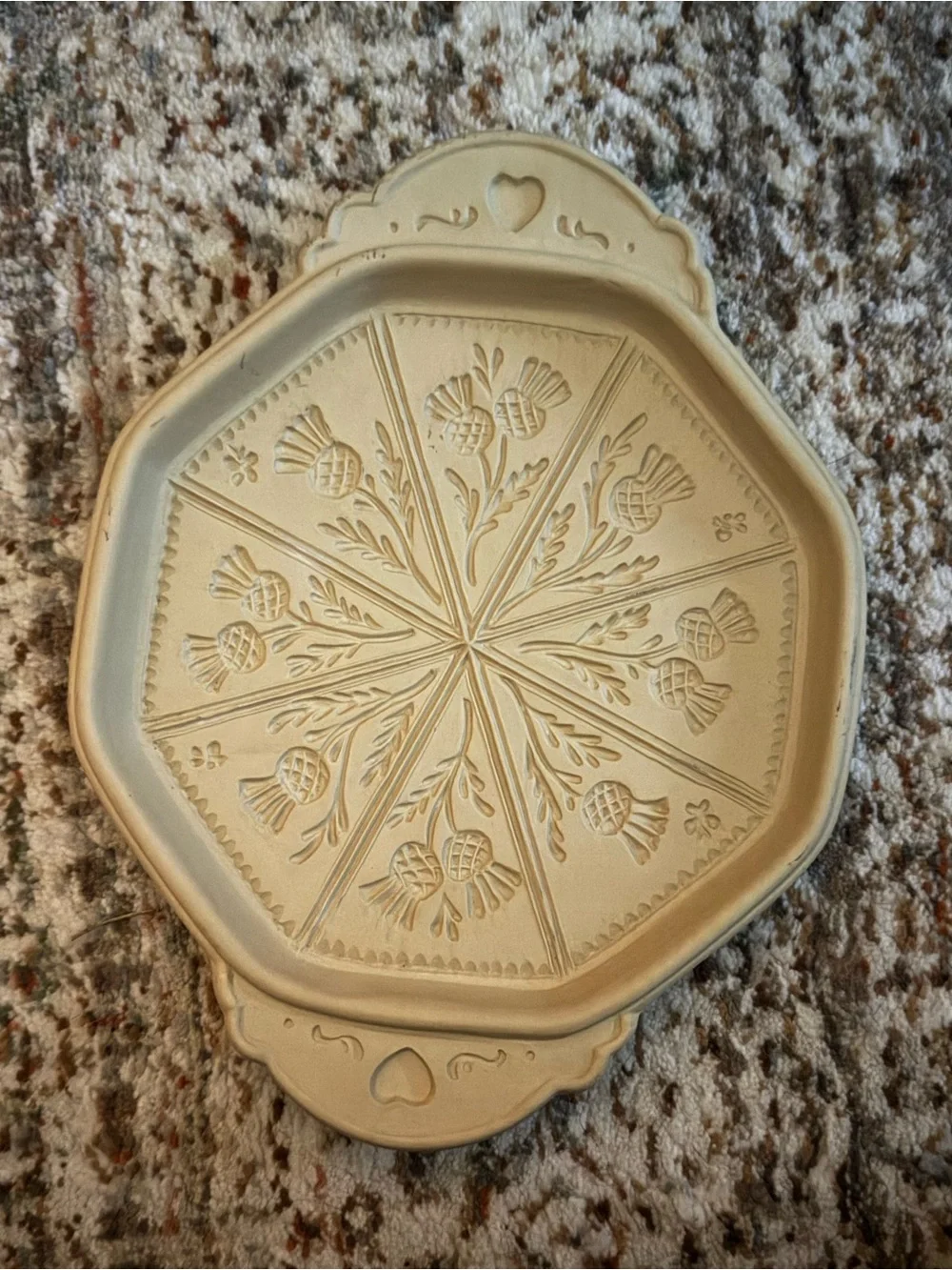 Brown Bag Decorative Cream Ceramic Cake Stand with Floral Embossed Design
